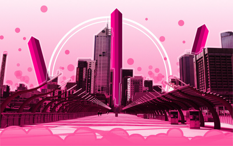 futuristic cityscape in pink