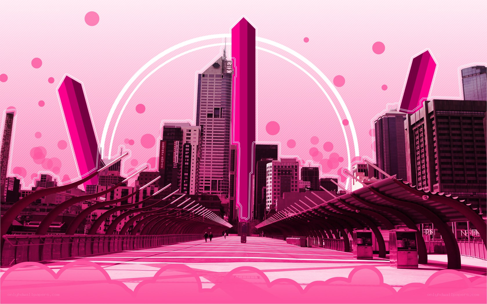 futuristic cityscape in pink