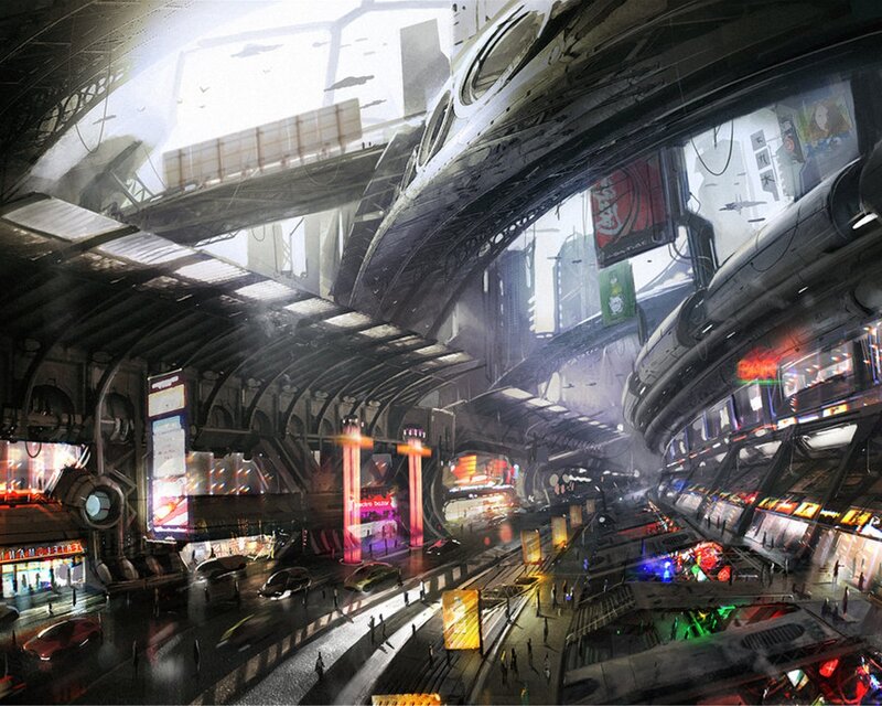 futuristic cityscape interior