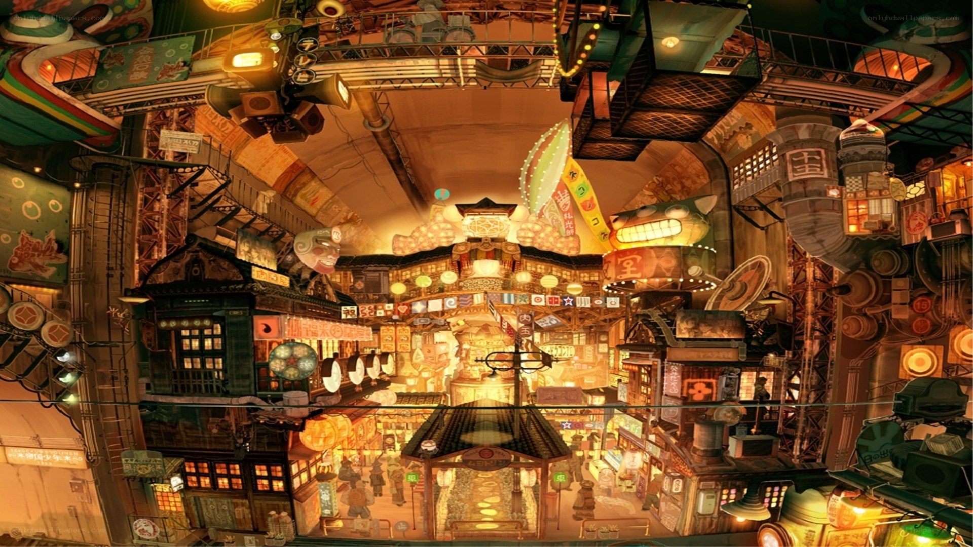futuristic cityscape marketplace