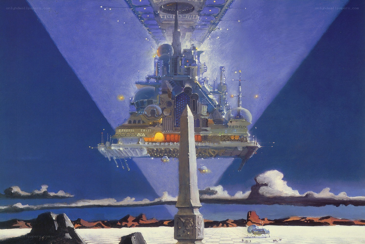 futuristic cityscape on alien planet