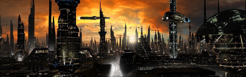 Futuristic Cityscape — Orange, Black