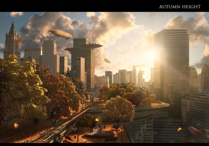 Futuristic Cityscape — Orange, Dramatic, Autumn