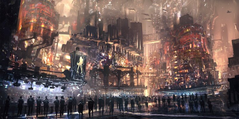 Futuristic Cityscape — Orange, Dramatic, Night, Digital Art, Buildings