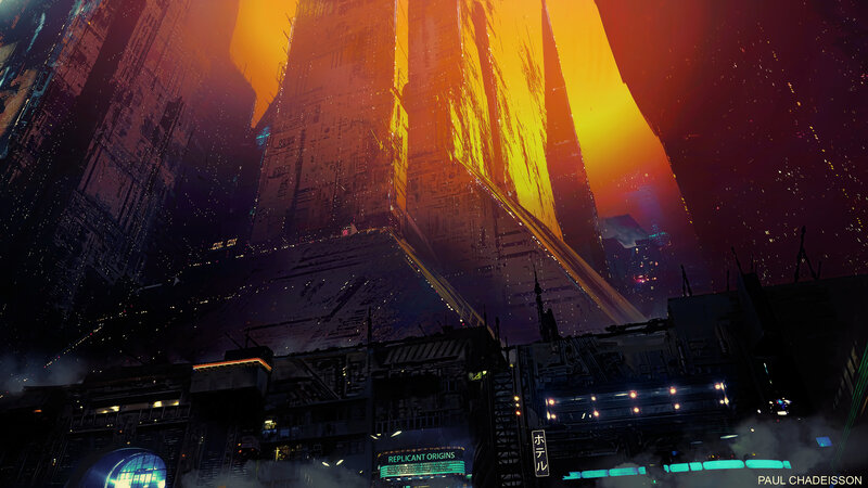 Futuristic Cityscape — Orange, Dramatic, Night, Digital Art, Skyscrapers, Neon Signs, Smoke