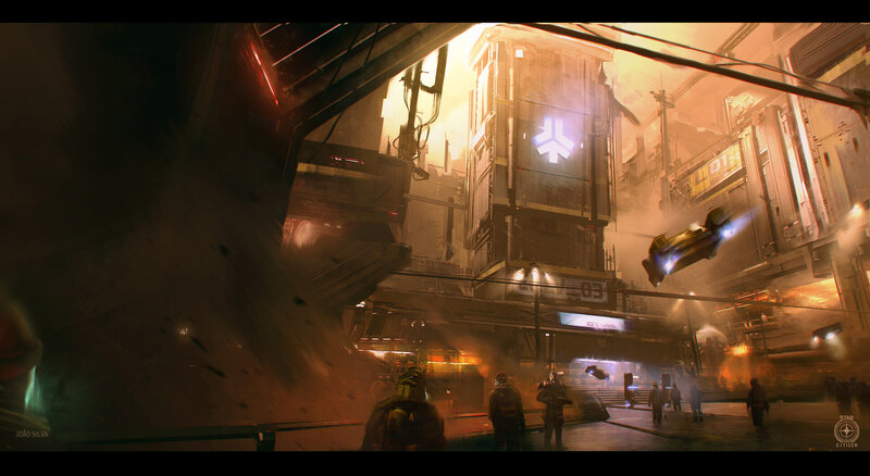 Futuristic Cityscape — Orange, Dramatic, Night, Digital Art, Spaceship