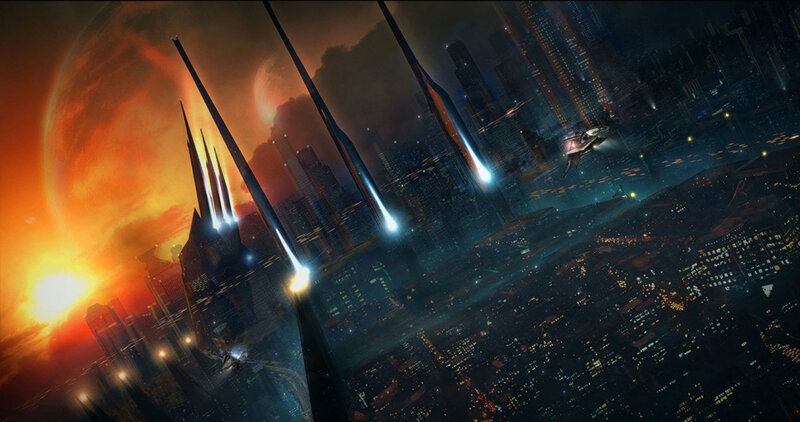 Futuristic Cityscape — Orange, Dramatic, Night