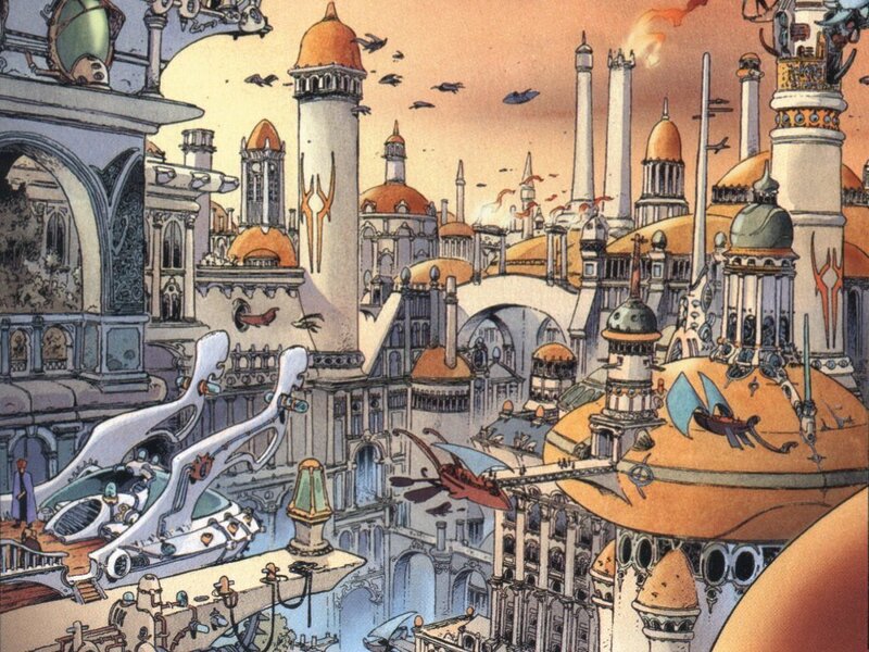 Futuristic Cityscape — Orange, Dramatic, Sunset, Comic