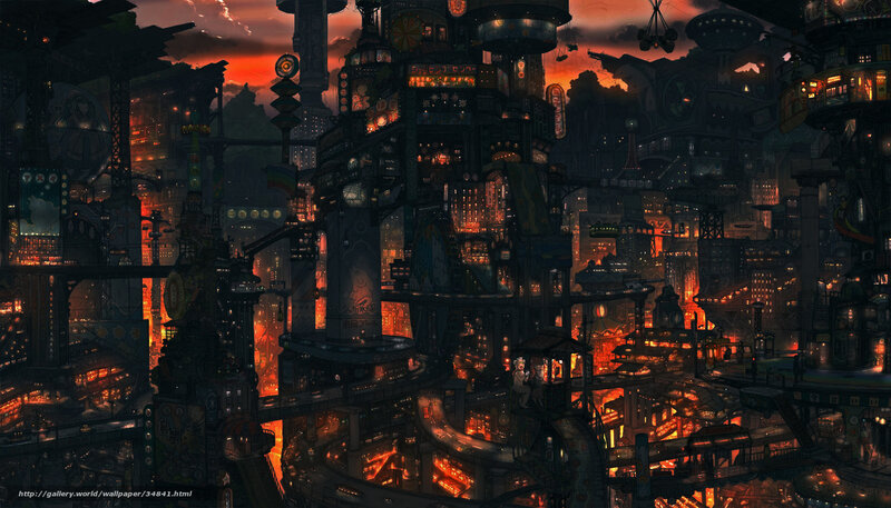 Futuristic Cityscape — Orange, Dramatic, Sunset, Digital Art, Buildings