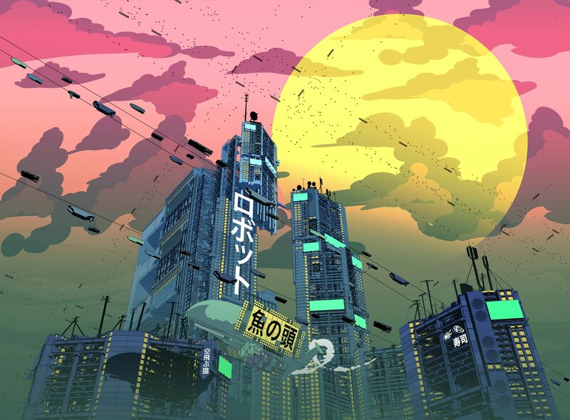 Futuristic Cityscape — Pink, Dramatic, Sunset, Anime