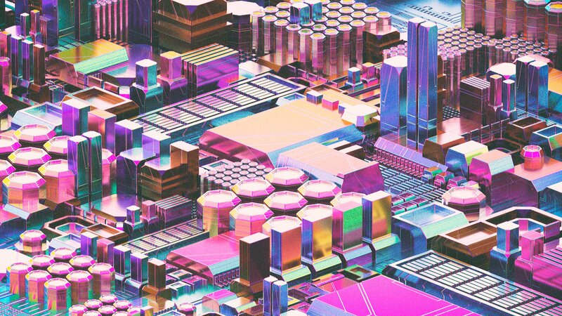 Futuristic Cityscape — Pink, Dystopian, Digital Art
