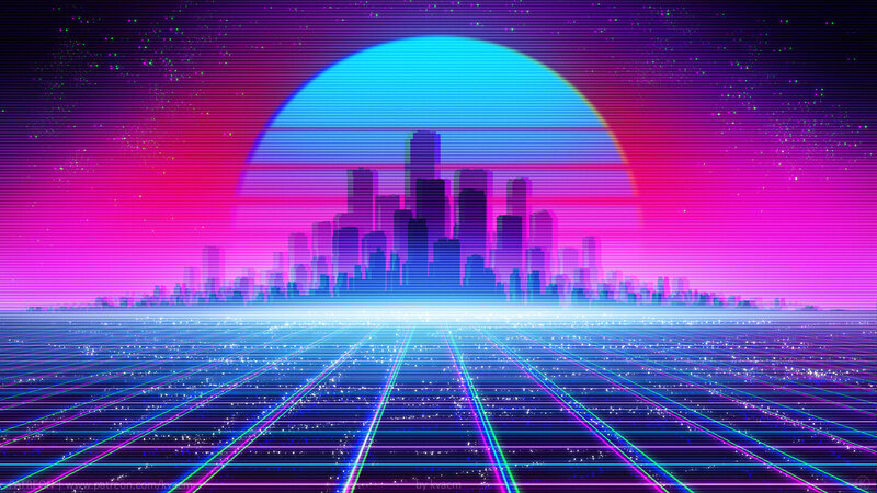 Futuristic Cityscape — Pink, Retro, Sunset