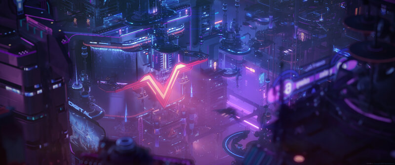 Futuristic Cityscape — Purple, Dark, Night, 3d Render, Neon Lights