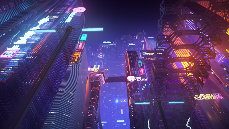 Futuristic Cityscape — Purple, Dark, Night, 3d Render