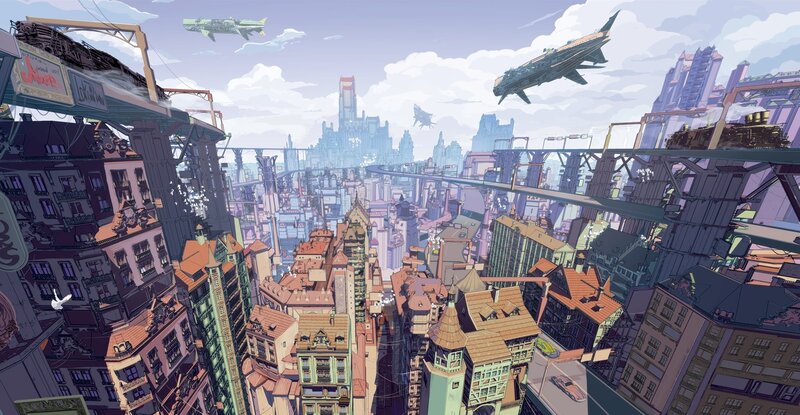 Futuristic Cityscape — Purple, Dramatic, Afternoon, Digital Art