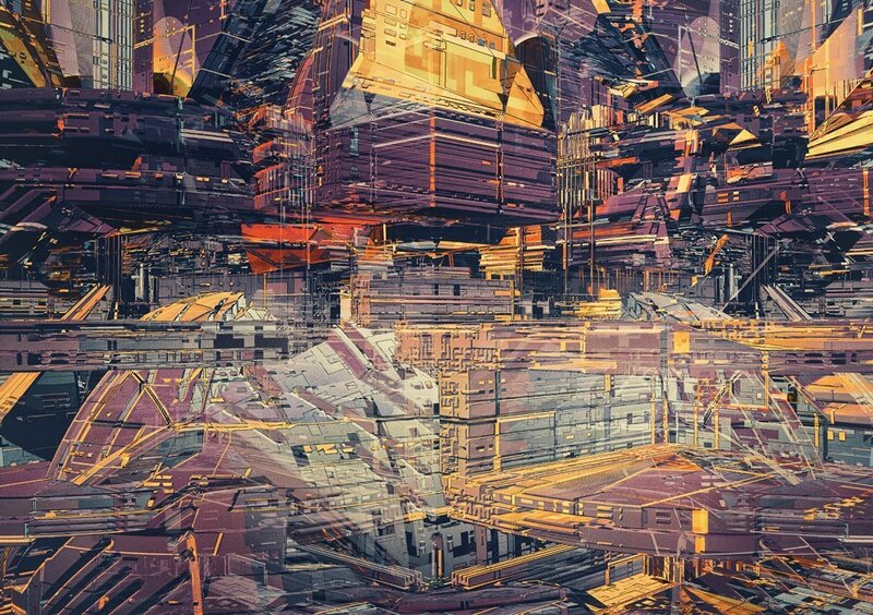 Futuristic Cityscape — Purple, Dramatic, Digital Art, Buildings