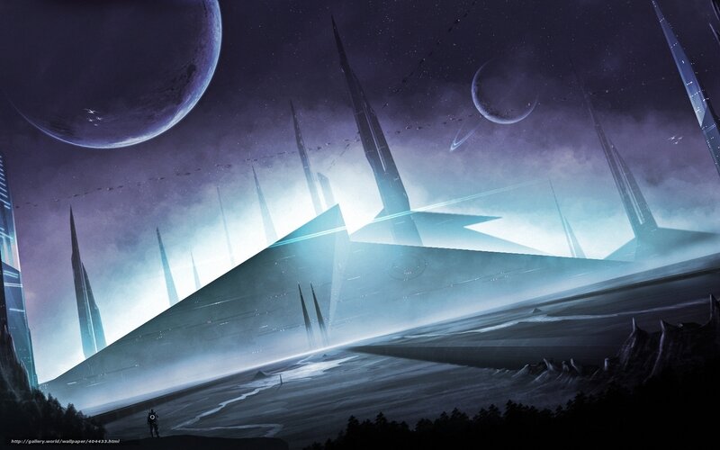 Futuristic Cityscape — Purple, Dramatic, Night, Digital Art, Planets