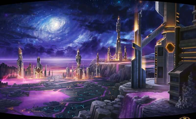 Futuristic Cityscape — Purple, Dramatic, Night, Digital Art, Skyscraper
