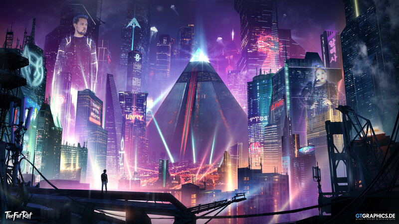 Futuristic Cityscape — Purple, Dramatic, Night, Digital Art, Skyscrapers, Neon Lights, Holograms