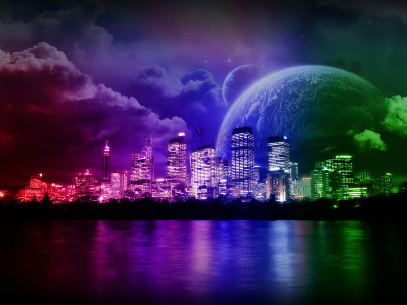 Futuristic Cityscape — Purple, Dramatic, Night
