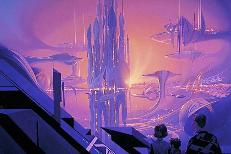 Futuristic Cityscape — Purple, Dramatic, Sunset, Illustration