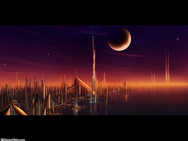 Futuristic Cityscape — Purple, Dramatic