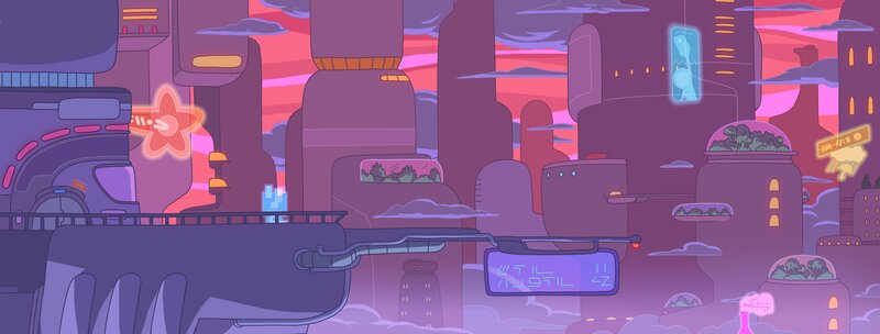 Futuristic Cityscape — Purple, Dreamy