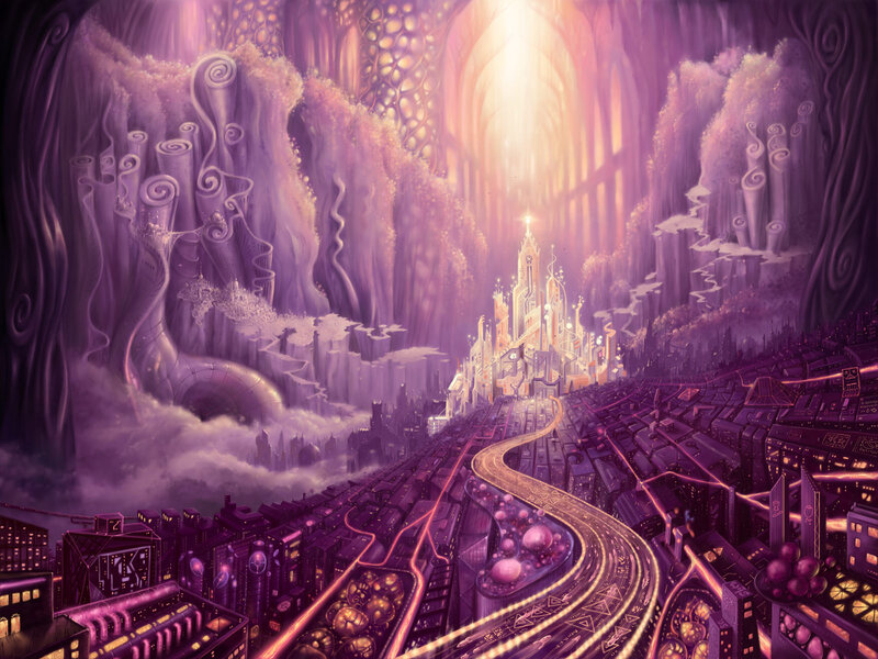 Futuristic Cityscape — Purple, Fantastical, Digital Art
