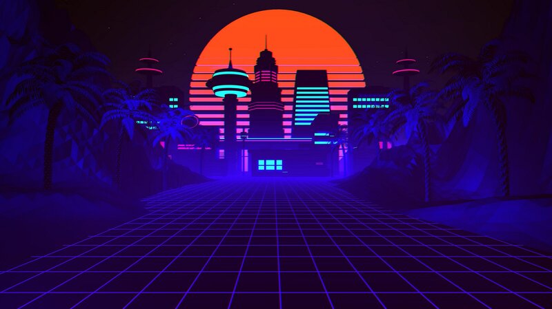 Futuristic Cityscape — Purple, Retro