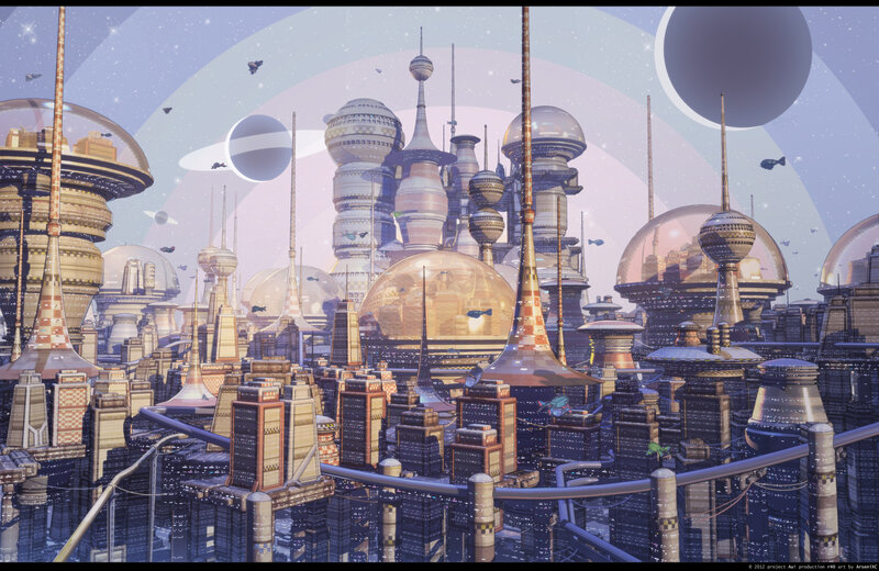 Futuristic Cityscape — Purple, Serene