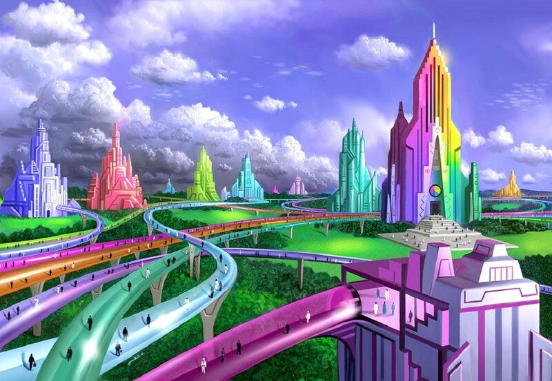 Futuristic Cityscape — Purple, Vibrant