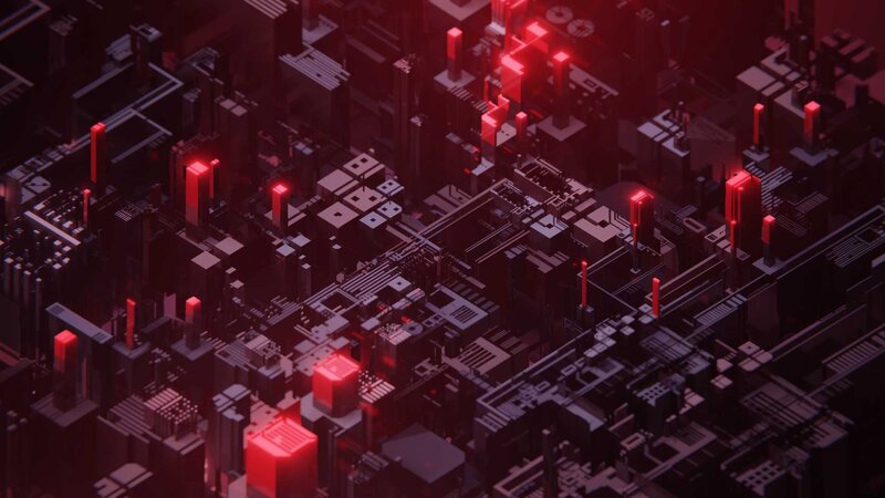 Futuristic Cityscape — Red, Dark, 3d Render