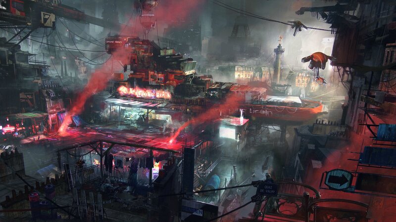Futuristic Cityscape — Red, Dark