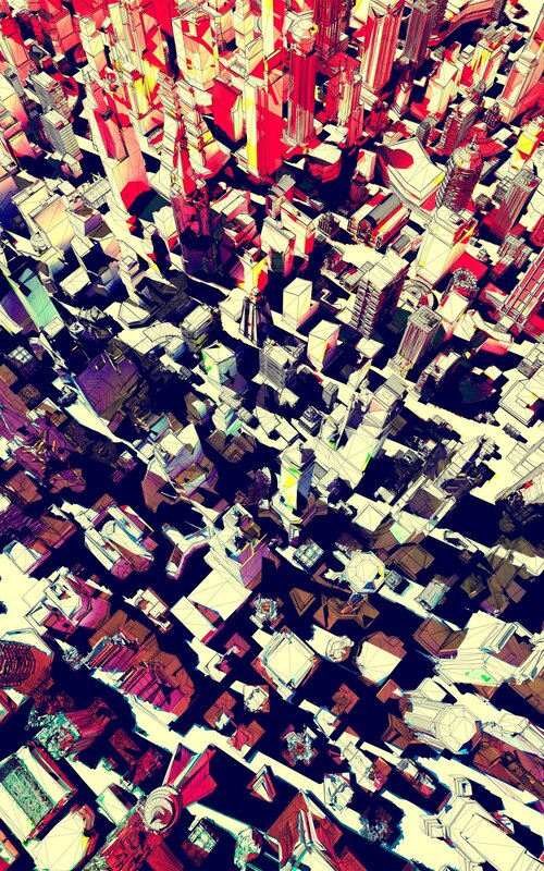 Futuristic Cityscape — Red, Dramatic, Digital Art, Skyscrapers
