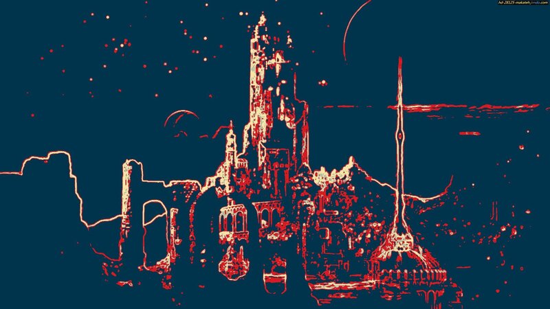 Futuristic Cityscape — Red, Dramatic, Night, Digital Art, Castle