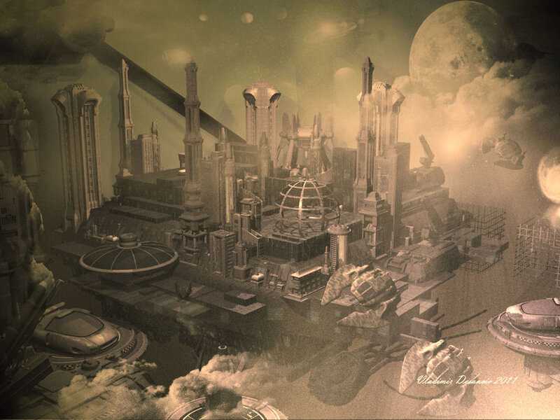 Futuristic Cityscape — Sepia
