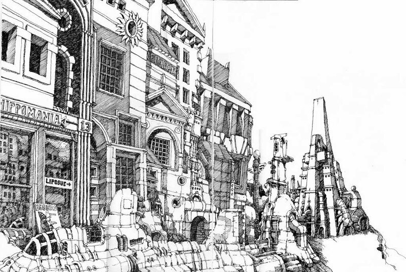 futuristic cityscape sketch