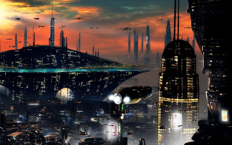 Futuristic Cityscape — Spaceships