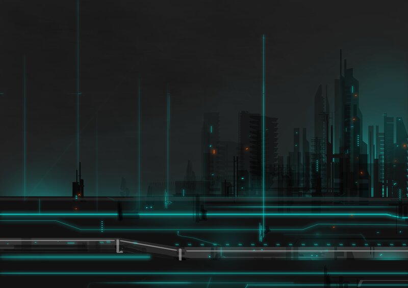 Futuristic Cityscape — Teal, Dark