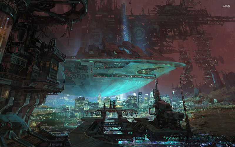 Futuristic Cityscape — Teal, Dramatic