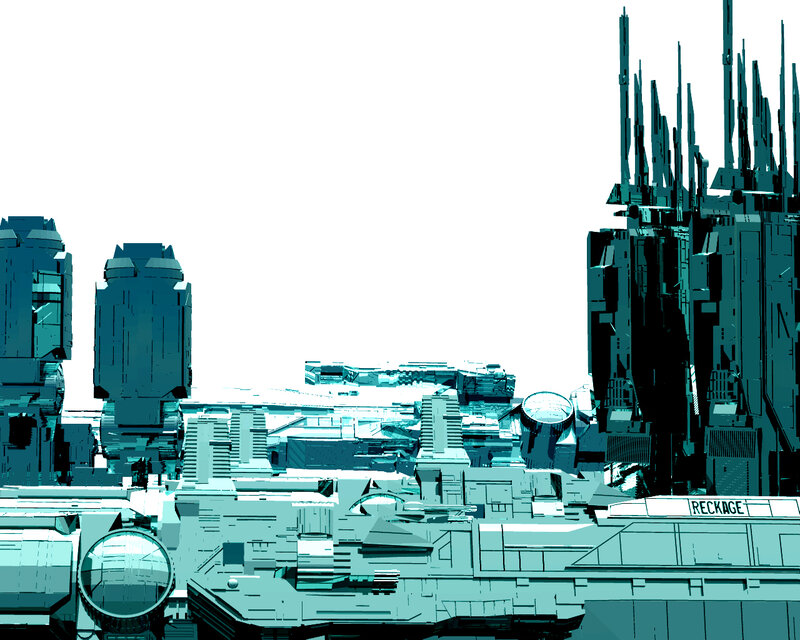 Futuristic Cityscape — Teal, Dystopian