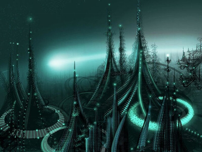 Futuristic Cityscape — Teal, Mysterious