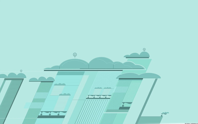 Futuristic Cityscape — Teal, Serene