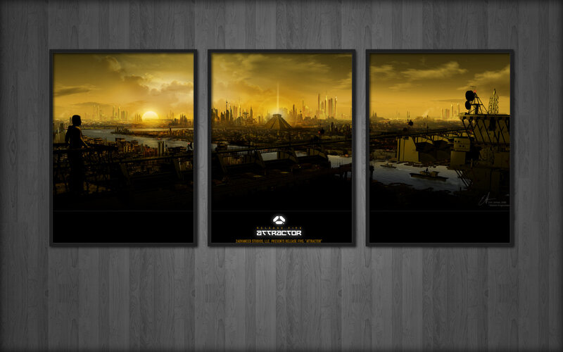 futuristic cityscape triptych
