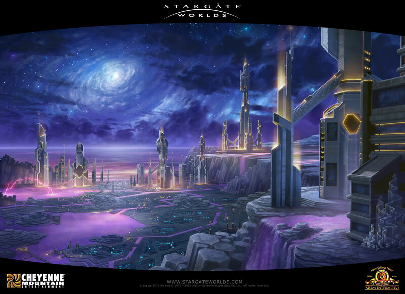 futuristic cityscape under galaxy