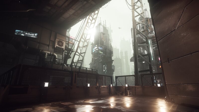 Futuristic Cityscape View — Gray, Dramatic