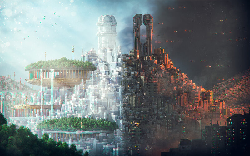 Futuristic Cityscape — White, Dramatic, Night