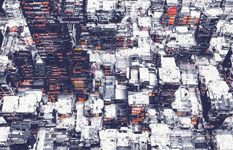 Futuristic Cityscape — White, Dystopian, Digital Art, Buildings, Structures