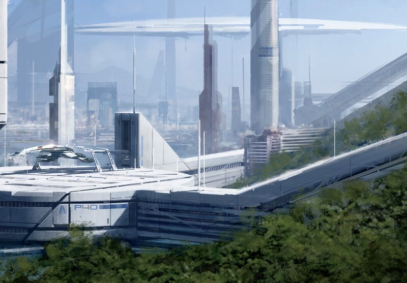 Futuristic Cityscape — White, Serene, Afternoon, Digital Art, Skyscrapers, Spacecraft