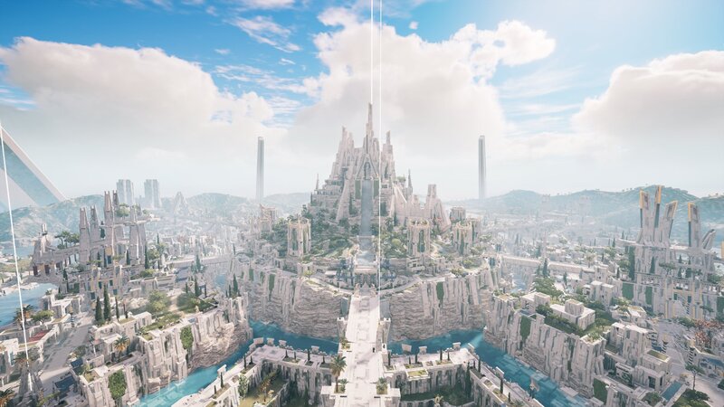 Futuristic Cityscape — White, Serene, Afternoon